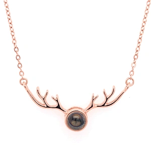 Antler shape i love you 100 language projection silver necklace for women