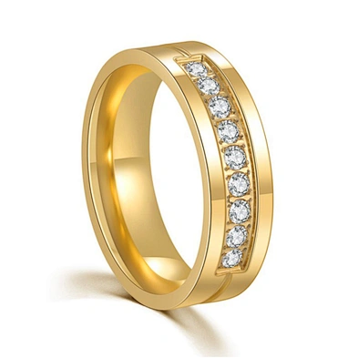 Shiny polish gold plated stainless steel ring with diamonds