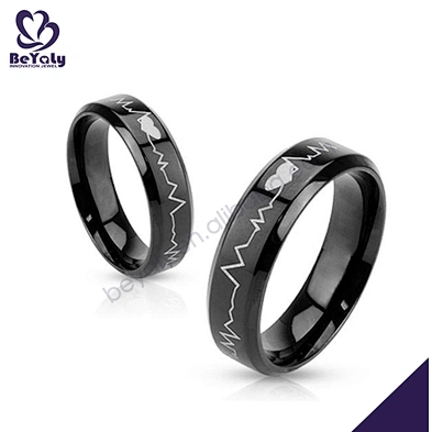 Custom laser carved black stainless steel time jewelry ring