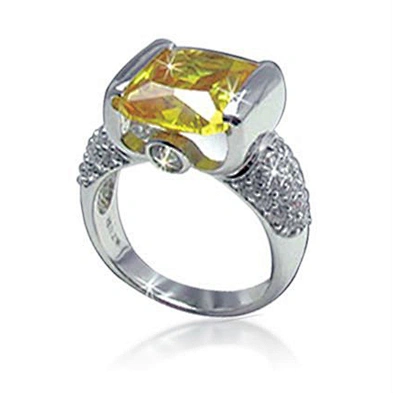 Yellow crystal romantic female silver white gold diamond ring