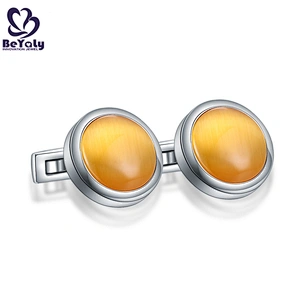 Round Yellow Shell Button Cover Cufflinks, Mens Shirt Cufflinks