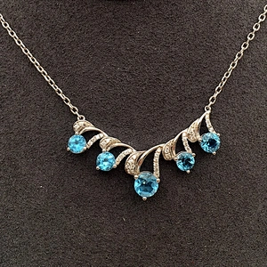 Ocean Topic Sea Spray Shape Blue Zircon Statement Necklace Jewelry Wholesale