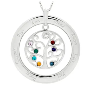 Sterling s925 silver family tree pendant with birthstone