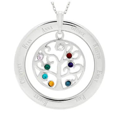 Sterling s925 silver family tree pendant with birthstone