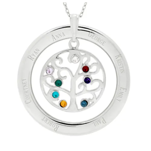Sterling s925 silver family tree pendant with birthstone
