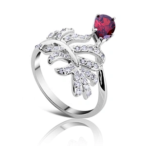 Shiny gemstone leaf adjustable 925 silver ring wholesale