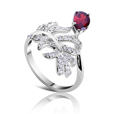 Shiny gemstone leaf adjustable 925 silver ring wholesale
