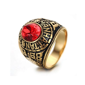 Natural gemstone stainless steel woman's military ring