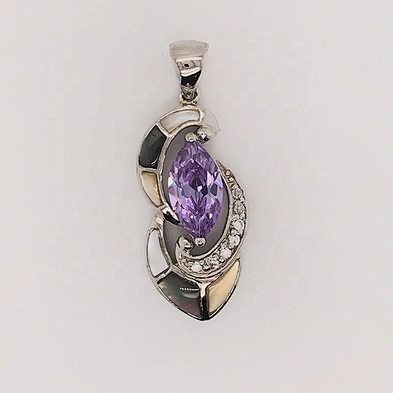 Rhodium Plated Three Color Shell Violet Crystal Best Friend Forever Pendant
