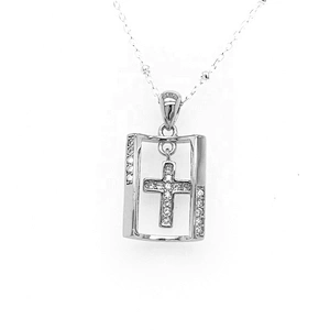 White Gold Plated Crystal Cross Pendant, Religious Cross Jewelry, Sterling Silver Diamond Cross Pendant Necklace Womens