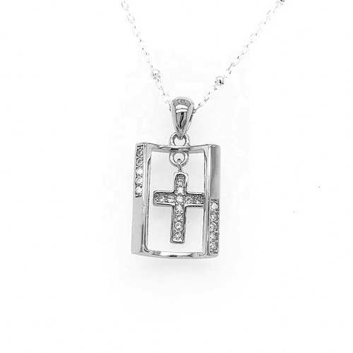White Gold Plated Crystal Cross Pendant, Religious Cross Jewelry, Sterling Silver Diamond Cross Pendant Necklace Womens