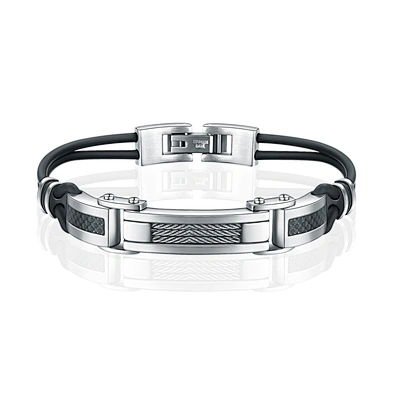Simple stainless steel stripe black rubber costume jewellery
