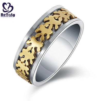 Rotatable Geometric Pattern Double Banded Mood Ring Stainless Steel