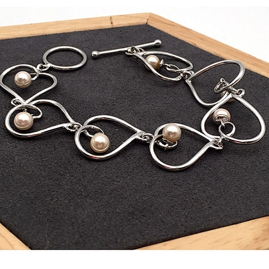 925 silver chain design female fake pearl bracelet wholesale