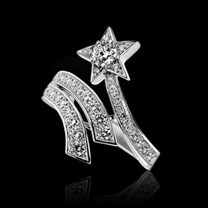 Refined star shape design cz silver handcuff rings