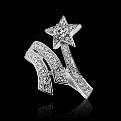 Refined star shape design cz silver handcuff rings
