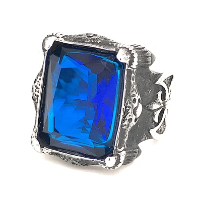 2020 Jewelry Stainless Steel Blue Red Green Colored Glass Ring