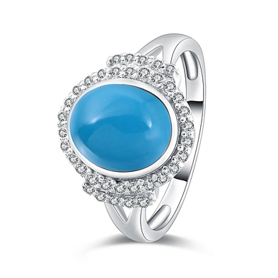 Fashion 925 silver cluster setting cz blue agate druzy ring