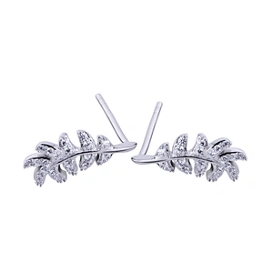 White gold stud stone jewellery leaf earring set