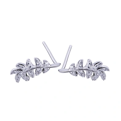 White gold stud stone jewellery leaf earring set