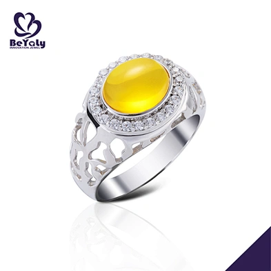Women silver yellow gemstone cabochon rings