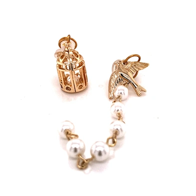 Simple birdcage tassel pearls manual painless invisible coil ear clip asymmetrical earrings