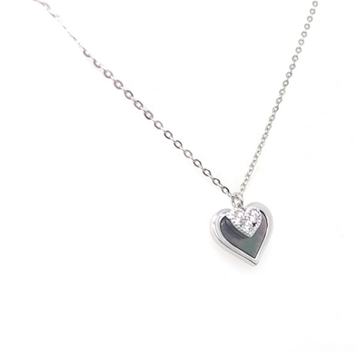 925 Silver Chain Shell Heart Below Tiny Cz Heart Design Necklace Girls Love