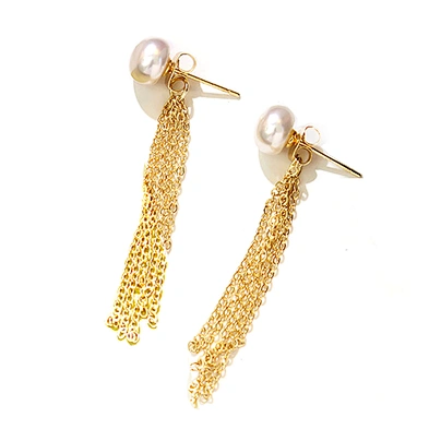 Elegant vintage studs premium pearl multi-tassel earrings two ways to wear silver pin earrings