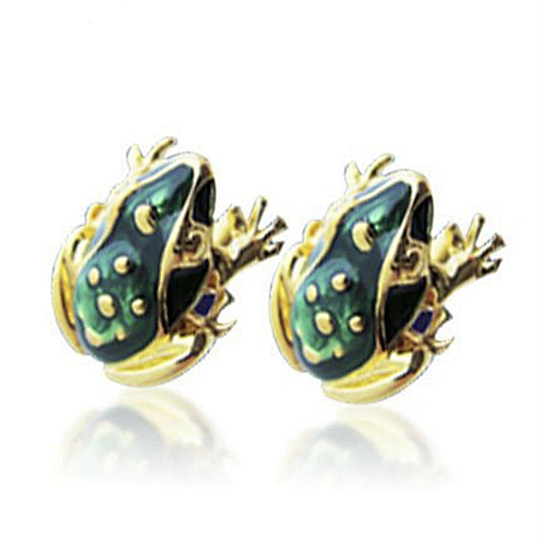 Green Frog Shape Wholesale Lasering Metal Cufflinks