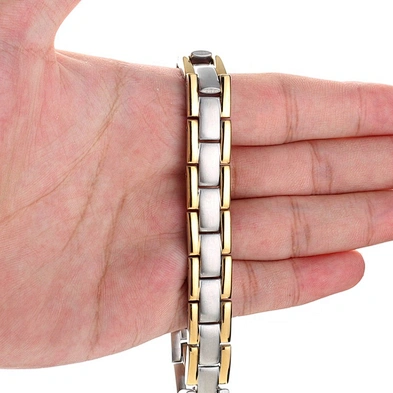 Shiny men cuff gold titanium bracelet with magnets