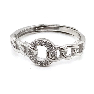 Connected Circles design shiny cubic zirconia silver ring vintage jewelry