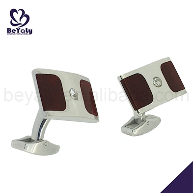Rectangular shape red shell stainless steel cuff link
