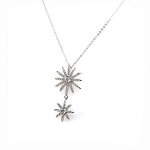 Fashion Star Sun Shape Silver Chain Cz Love And Peace Necklace Couple