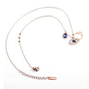 Blue Stone Waterdrop Eye Shaped Pendant Stainless Steel Necklace Jewelry Rose Gold
