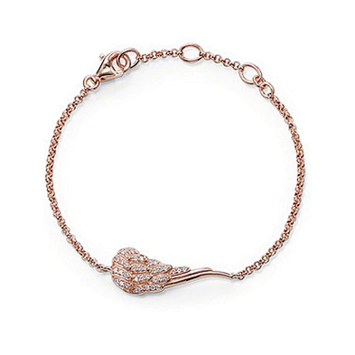 Rose gold feather chain gemstone bracelet in 925 silver