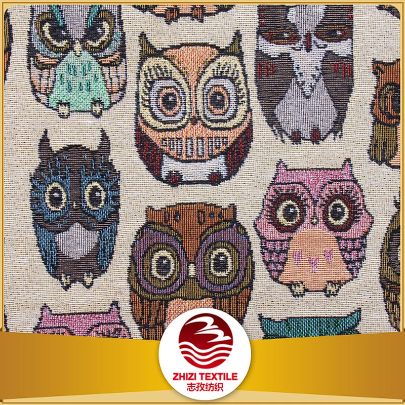 Animal design owl style jacquard fabric popular high quality fashional drapery manufacturer from shaoxing