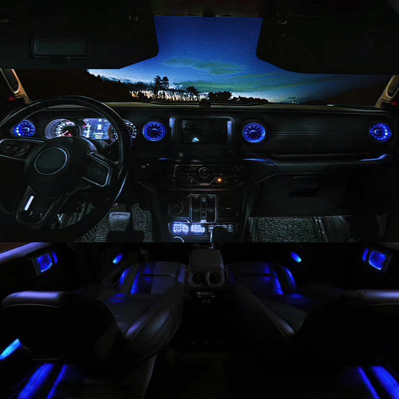 TURBO AIR VENT OUTLET WITH LED AMBIENT LIGHTING FOR AUTO CAR 32 COLORS WITH MULTI-COLOUR