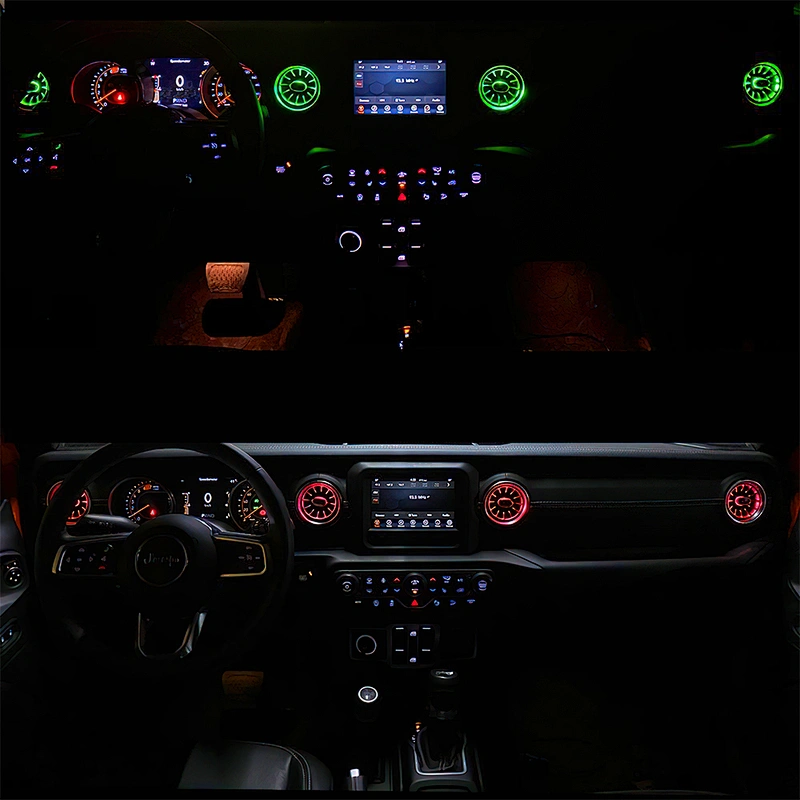 TURBO AIR VENT OUTLET WITH LED AMBIENT LIGHTING FOR AUTO CAR 32 COLORS WITH MULTI-COLOUR