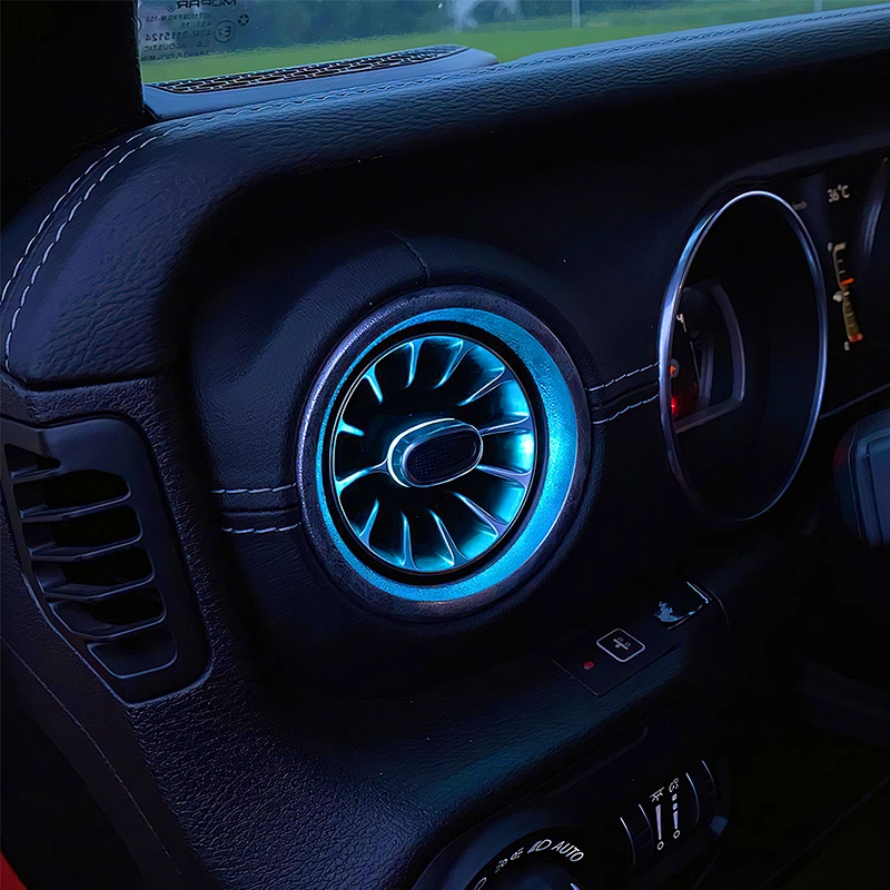 TURBO AIR VENT OUTLET WITH LED AMBIENT LIGHTING FOR AUTO CAR 32 COLORS WITH MULTI-COLOUR