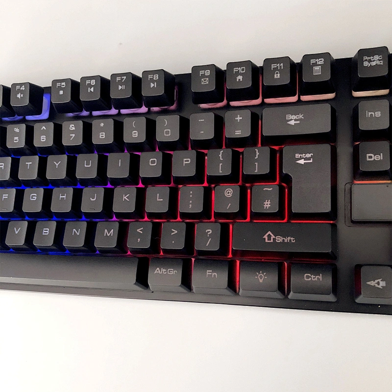 Hot selling 5 kinds lighting Mode Rainbow Backlit Mechanical Feeling USB Wired Gaming Keyboard Black UK US French Spanish Layout