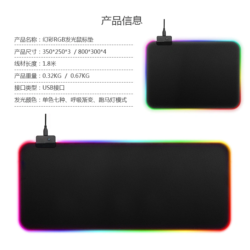 Premium-Textured RGB backlit mouse pad with Stitched Edge popular 14 kinds of lighting Non-Slip Rubber Base Mouse mat GMS-X3