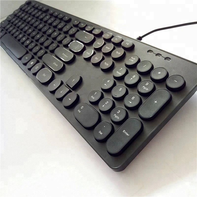 Hot Selling Classic Design Retro round keys keyboard slim chocolate computer Wired USB Office Keyboard K-103
