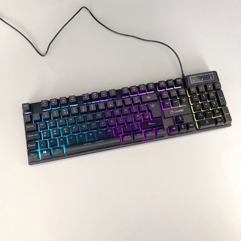 Hot selling 5 kinds lighting Mode Rainbow Backlit Mechanical Feeling USB Wired Gaming Keyboard Black UK US French Spanish Layout