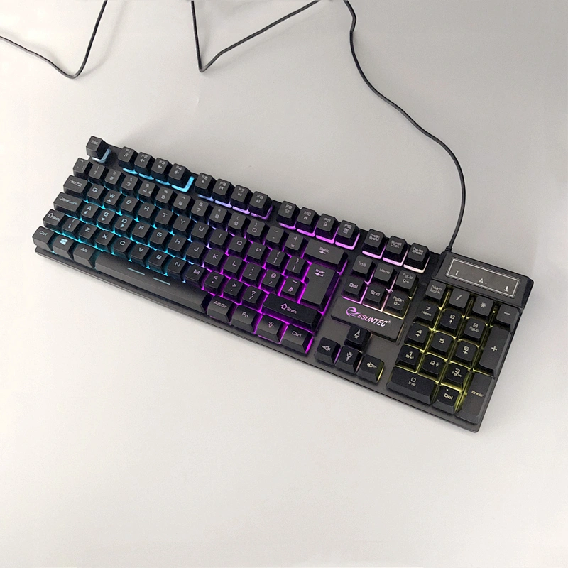 Hot selling 5 kinds lighting Mode Rainbow Backlit Mechanical Feeling USB Wired Gaming Keyboard Black UK US French Spanish Layout