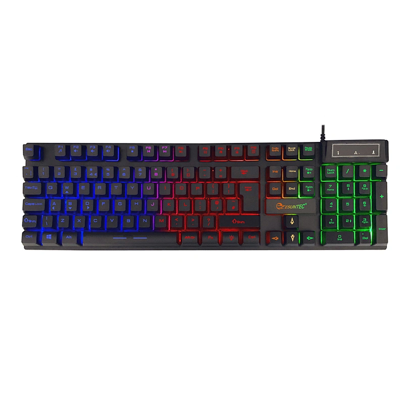 Hot selling 5 kinds lighting Mode Rainbow Backlit Mechanical Feeling USB Wired Gaming Keyboard Black UK US French Spanish Layout