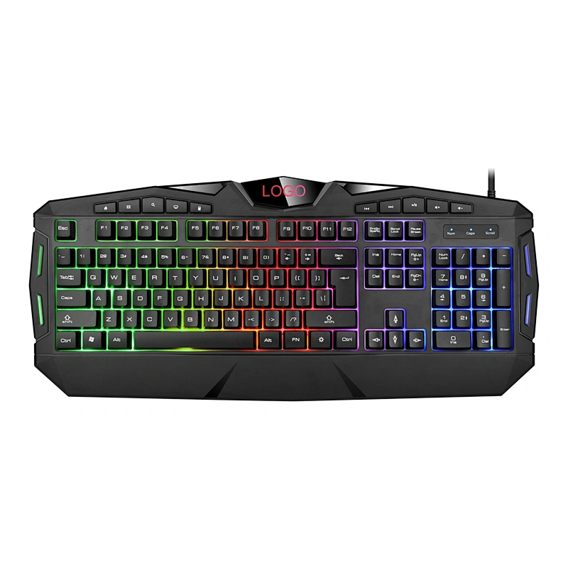 Desktop 7 colors mixture backlit RGB Light Wired gaming keyboard with 104 keys+10 Multimedia Keys for PC