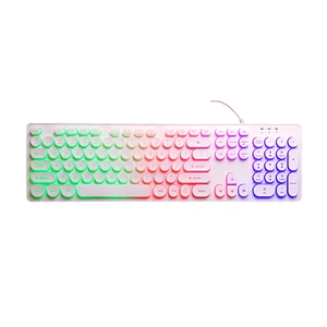 Rainbow Light PC Gaming Computer Round Keycaps usb wired pink colorful Keyboard KBL-103R