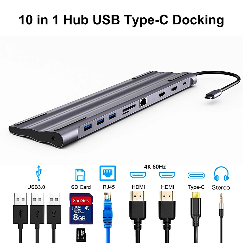 High quality Ultra-Slim 10 in 1HUB USB Type-C Docking for Notebook PC desktop USB hub ESC-211H
