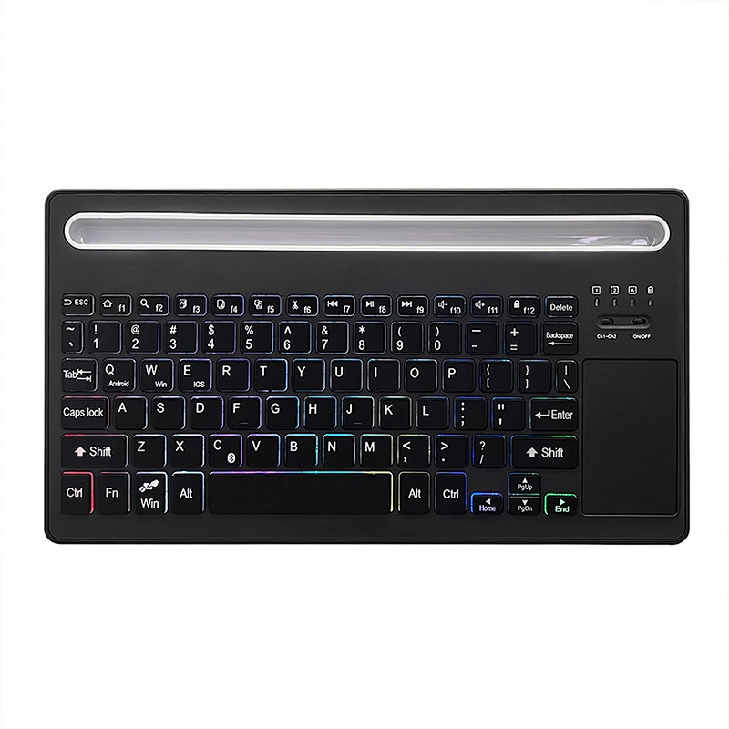 2022 high quality wireless slim Portable Rechargeable BT Wireless Scissor multimedia Keyboard BT-63 with touch pad and RGB light