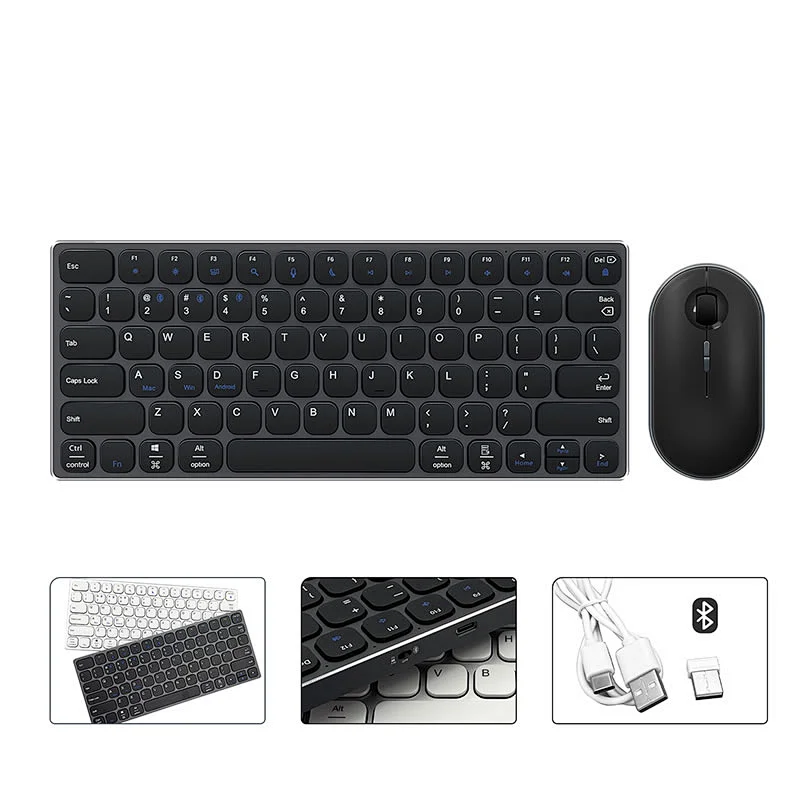 Latest  2.4 G  BT  Wireless  Type-c rechargeable  Scissor business keys keyboard and mouse combo KMSW-8100U